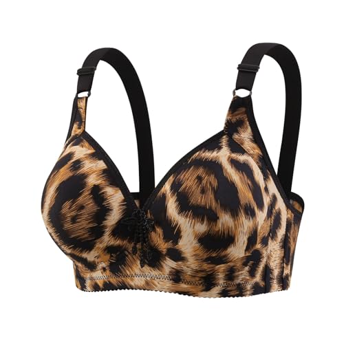 Super Push Up BH Damen Dünn Ohne Stahlring Leopardenmuster Sammeln Unterwäsche Sommer Outfit Damen Bügelloser Push Up BH Super Push Up BH Trägerlos Push Up BH Extrem für Kleine Brüste (Gold, 40)