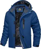 MAGCOMSEN Herren Winter Skijacke Atmungsaktiv Gefüttert Jacke Wasserdicht Softshelljacke Herren Warme Outdoorjacke mit Vielen Taschen Wandern Trekking Übergangsjacke Dunkelblau XXL