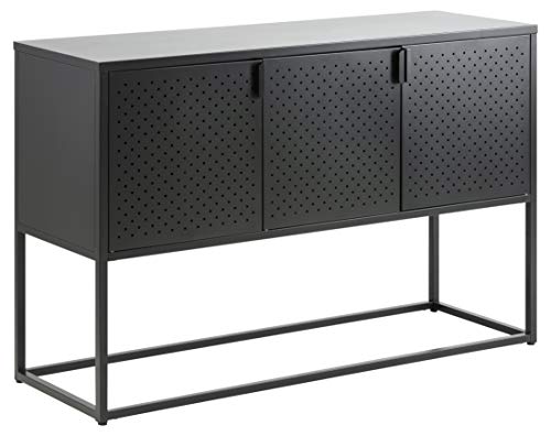 AC Design Furniture Nino Anrichte mit 3 Türen, B: 120 x H: 80 x T: 40 cm, Schwarz, Metall, 1 Stk