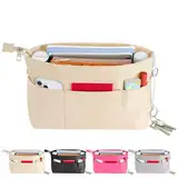 HyFanStr Handtaschen Organizer Nylon, Taschenorganizer Tasche in Tasche Organizer Innentaschen für Handtaschen mit Schlüsselkette,Beige,Extra Groß