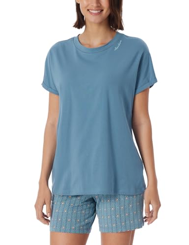 Schiesser Damen Schlafshirt Kurzarm Baumwolle-Mix + Relax Pyjamaoberteil, blaugrau_181192, 38