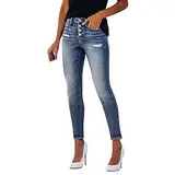 rtdgcv Jeans Damen Straight Stretch Damen-Jeans mit zerrissenen Knöpfen und schmaler Passform, ausgefranste Distressed-Denim-Hose Münztasche Rund Jeans Damen Skinny Jeans Damen Skinny