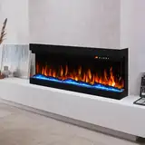 Mexhom 36"-91.4cm Elektrokamin 3-seitiges Glas Eingebauter Elektrischer Kamin,13 Mehrfarbige Flammen, Heizung, DIY Kristall & Log Set, Smart App & Fernbedienung