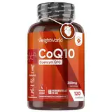 Coenzym Q10-200mg pro Kapsel - 120 vegane CoQ10 Kapseln - 4 Monate Vorrat - Aus Pflanzlicher Fermentation - Bioaktiv, Natürlich und Hohe Bioverfügbarkeit - Laborgeprüft mit Zertifikat - WeightWorld