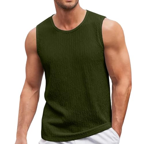 QWUVEDS Männliche Sommer-Tanktops, I-förmige, ärmellose Weste mit Rundhalsausschnitt Herren Top Pack Ärmelloses T-Shirt für Herren T-Shirt Sport Herren (Green, M)