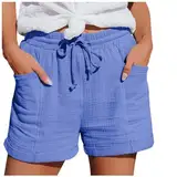 Generisch Damen Shorts Sommer Mode Lässige Musselin Hose Kurzhose Locker Bequeme Strandshorts Leicht Atmungsaktive Sweatshorts Täglich Tunnelzug Kurz Reise Einfarbig Hotpants