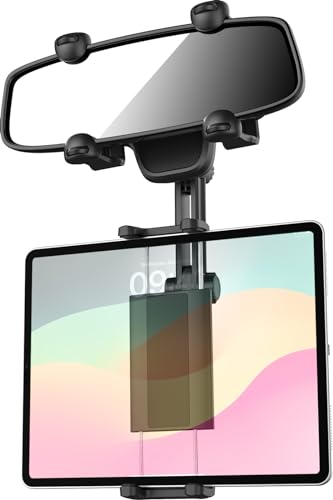 Dosvsi Tablet Halterung Auto Rückspiegel, [4 Clip Stabiler] KFZ Rückspiegel TabletHalter mit Drehbarer & Einziehbarer Arm, LKW Spiegel Clip für iPad Pro Mini Air, Tab, Z Fold, iPhone, 4-12.9" Tablets