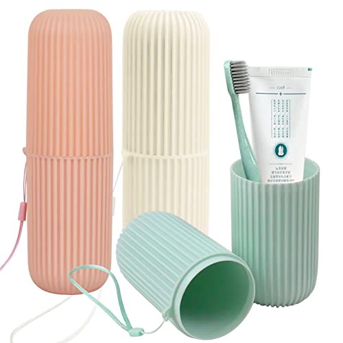 Colexy Reise Zahnbürsten Etui,3 Stück Reiseetui Tragbar,Zahnbürste Reiseetui,Reise Zahnputzbecher,Kunststoff Zahnbürsten Etui Reise Set für Zahnbürsten und Zahnpasta, Camping Gadgets,Weiß Grün Rosa