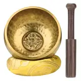 DiDiBirDi Tibetische Klangschale 8cm mit Schlägel und gelbes Ring-Kissen,Handgehämmert in Nepal für Meditation, Yoga, Chakra