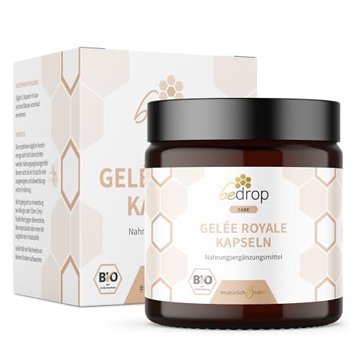 bedrop Gelée Royale Kapseln Bio Qualität 60 Kapseln - 1 Kapsel = 980 mg pures Gelee Royal, 10-HDA Gehalt <4,8% - Gelee Royal reich an Polyphenolen & Flavonoiden