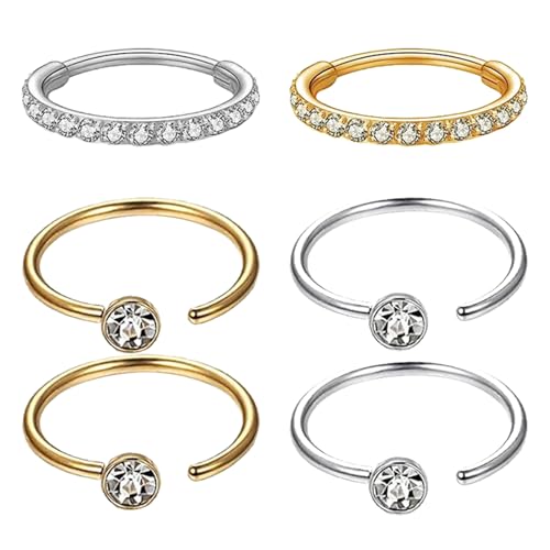 DKDDSSS 6 Stück Piercing Ring Conch, Piercing Nasenring, Nasenpiercing Ring Silber, Septum Piercing Nasenring, Nasenring Edelstahl 0,8mm 1,2mm