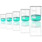 ONiLAB Glasmessbecher-Set 50 ml 100 ml 250 ml 500 ml 1000 ml (5er-Pack) 3.3 Boro Griffin Low Form mit bedruckter Graduierung Wissenschaftliche Glaswaren für Labore, Klassenzimmer oder den Heimgebrauch