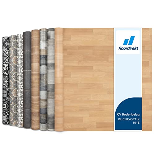 Floordirekt PVC Bodenbelag Meterware nach Maß Vinylboden, CV Linoleum für Küche & Balkon in Holzoptik, Fliesenoptik, Steinoptik - robust & pflegeleicht 100 x 100 cm | Atlantic | Buche-optik 101s