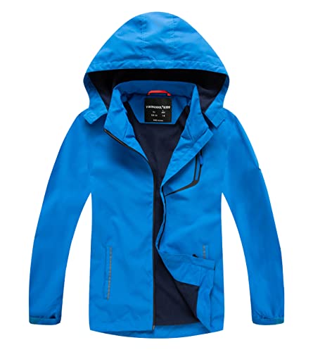 YoungSoul Kinder wasserdichte Regenjacke mit Abnehmbarer Kapuze Mädchen Jungen Übergangsjacke Gefütterte Outdoorjacke Blue DE: 146-152 (Herstellergröße 150)