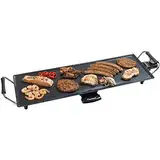 Bestron elektrischer Tischgrill, XL Plancha-/Teppanyaki-Grillplatte mit Antihaftbeschichtung, Grillspaß für bis zu 6 Personen, extra lange Grillfläche, 1.800 Watt, Farbe; Schwarz