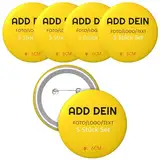 Personalisierte Button Pins [5 Stück], Druck Eigenes Logo/Bild/Wörter Für Hochzeiten, Partys, Konferenzen, Kleidung, Schule, Für Revers, Krawatten, Hüte, Taschen, Metallabzeichen Rund, Ø6cm