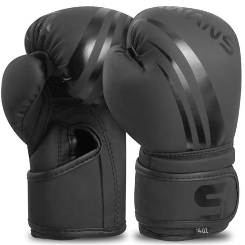 SAWANS Boxhandschuhe für Kinder, Training, MMA, Jungen und Mädchen, 2 Unzen, 4 6 Unzen, Sparring, Kickboxen, Boxsack, Muay Thai, Kampfsport, Jugend, Junior (Schwarz, 6 Unzen)