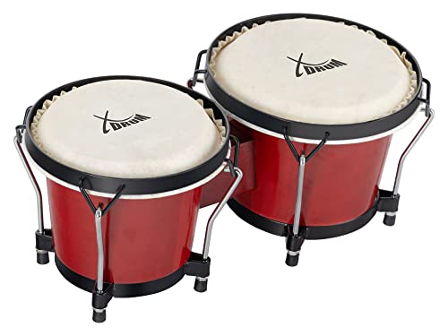 XDrum PERC Bongos Club Weinrot - 2 Trommeln mit 6" und 7" - Bongotrommeln mit stimmbaren Naturfellen und Stimmschlüssel - Holztrommeln Weinrot