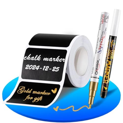 DZSEE Tafel Aufkleber, Wasserdichte Etiketten Selbstklebend mit 2 Kreidemarker, Ablösbare Universal-Aufkleber für Gläser, Küche Gewürzgläser, Flaschen| Rechteckig |140x+2Stifte-B.Patent 008542377-0003