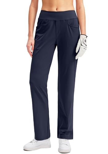 SANTINY Damen-Golfhose mit 3 Taschen, Stretch, hohe Taille, zum Überziehen, für Frauen, Reisen, Arbeit, Freizeit, Marineblau, M