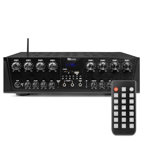 Power Dynamics PV280BT Verstärker mit Bluetooth - 8 Kanal Bluetooth-Receiver mit 800 Watt Leistung, MP3-Player, FM Radio - für Karaoke geeignet, inklusiv Fernbedienung - Schwarz