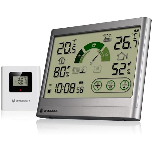 Bresser Thermo-Hygrometer mit Lüftungsempfehlung VentAir H, Temperatur- und Feuchtigkeitsmesser, Komfortindikator, Touch-Bedienung, Weckfunktion