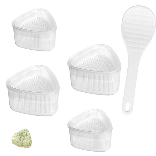 YINGLUOEU 4 Stück Sushi Maker Form Dreieck Onigiri Mold Bento Pressform Nigiri Form mit 1 Reislöffel für Reis DIY Mittagessen Küche Picknick Party