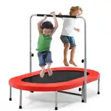 GYMAX Klappbares Trampolin für 2 Personen, Fitness Trampolin mit 5-stufig verstellbarem Haltegriff, Mini Trampolin für Kinder & Erwachsene, bis 150 kg belastbar, für Indoor & Outdoor (Rot)