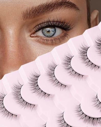 Onlyall Natürliche Wimpern Wispy Lashes Natürlicher Look ausgestellte Falsche Weiche flauschige Wimpern 7 Paare D1