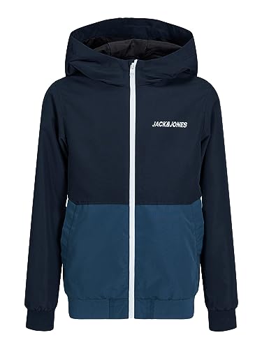 JACK&JONES JUNIOR Jungen JJERUSH Hood Bomber NOOS JNR Softshelljacke, Navy Blazer/Detail:Ensign Blue/White Blocking, 152