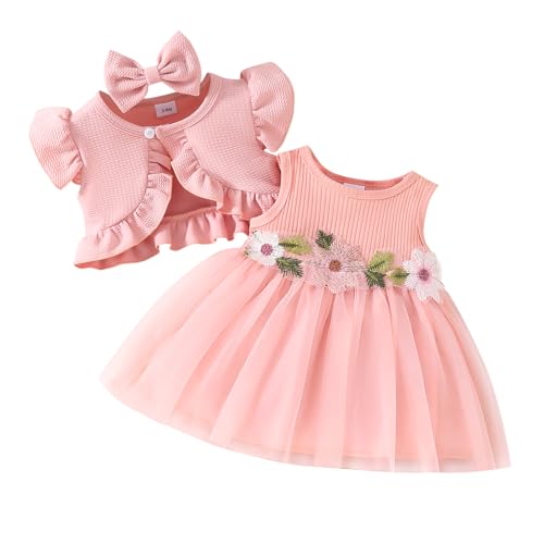 FYMNSI Baby M?dchen Prinzessin T?ll Kleid Mit Strickjacke 1. Geburtstag Outfit Kleinkinder Sommer Partykleid Fr?hling Festliches Festkleid Geburtstag Hochzeit Abendkleider Taufkleid Rosa 12-18 Monate