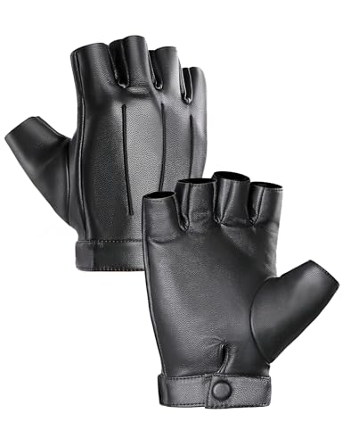 MELLIEX Fingerlose Lederhandschuhe, Halbfinger Faux PU Leder Handschuhe für Herren Damen Rutschfest Motorrad Fahrhandschuhe