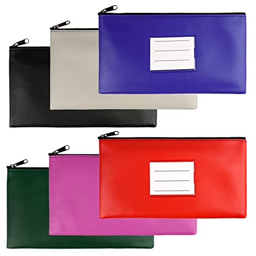 Banktasche, 6 Stück Geldtaschen Banktasche, Leder Bankmappe Geldscheintasche mit Reißverschluss und Fenster für Schule, Haushalt, Business (6 Farben)