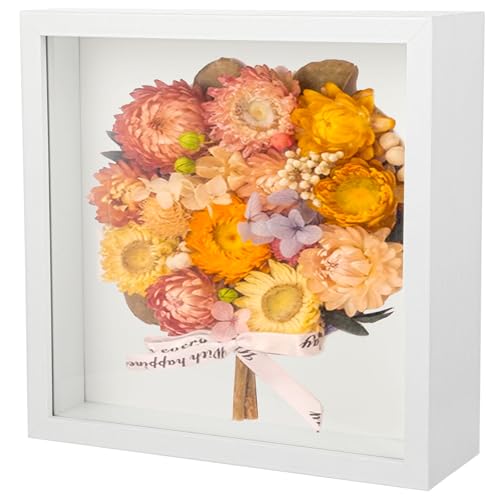 3D Bilderrahmen zum Befüllen, Tiefer 3DRahmen Objektrahmen aus Holz, Tiefer Bilderrahmen zum Befüllen 20x20 cm,Ideal zur Aufbewahrung von Andenken, Blumen, Hochzeitssträußen und Dekorationsobjekten.