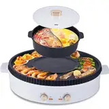 BAOSHISHAN Elektrischer Hot Pot mit Grill 2-in-1 Tischgrill Elektrisch 42cm Grillplatte Elektrogrill mit 2 Temperaturregelung Kapazität für 5-7 Person 2000W 220V (Abnehmbarem Hot Pot)