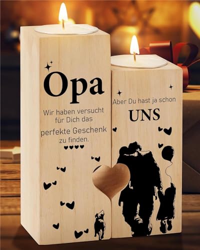 PRSTENLY Opa Geschenk, Herzform Kerzenständer Mit Spruch Opa zum Ostern Geburtstag Vatertag Weihnachten, Geburtstagsgeschenk Für Opa Von Enkel