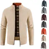 BAWUTZ Herren Strickjacke mit Reissverschluss,Warm Casual Stehkragen Strickjacke,Dicker Pullover,Wintermantel Cardigan mit Reißverschluß Street Style Winterjacke (Beige,4XL)