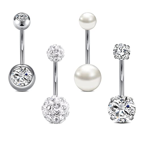 Rajnard Bauchnabelpiercing 14G 12mm Piercing Bauchnabel Chirurgenstahl CZ Perle Diamant Bauchpiercing Nabelpiercing Piercing Schmuck für Damen Herren