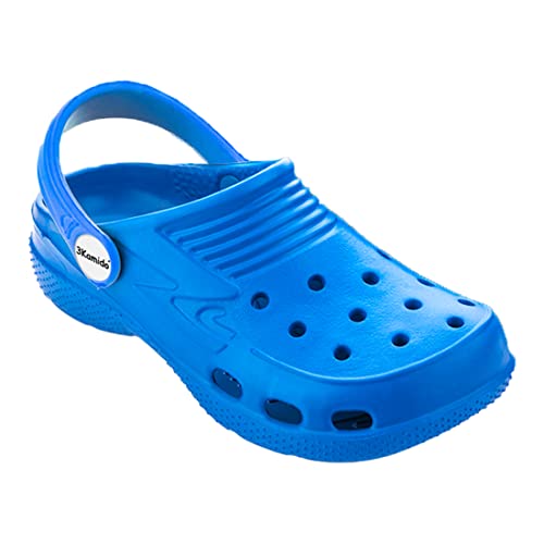 3Kamido Croco Kids schöne Clogs Kinder Gartenschuhe Badelatschen Sandkasten Camping Jungen und Mädchen (Blau, 35)