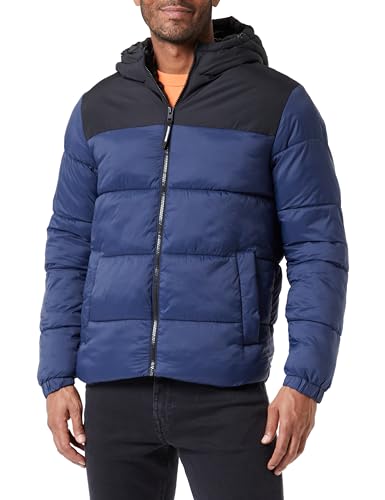 Jack & Jones Herren JJETOBY Puffer Hood SN Pufferjacke, Navy Blazer/Detail:Black Blocking, M