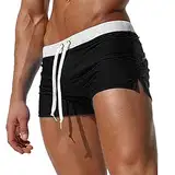 Shorts Herren Kurz Männliche Frühlings- Sommer-ultrakurze, farblich passende Shorts, Reißverschlusstasche, Schlitzhose, Beine, Strand, Schwimmen, Sportshorts Männer Kurz Sporthose Shorts (Black, XL)