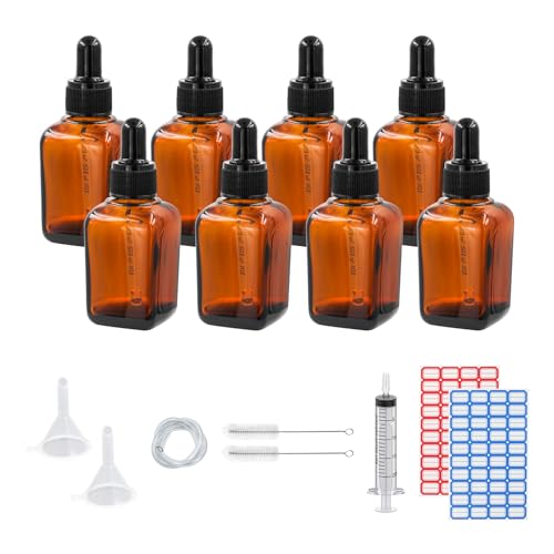 Dondeen Pipettenflasche 30ml,8 pcs braunglas glasflasche pipette,Apothekerflasche,tropfflasche,mit Spritze Trichter,für ätherische Öle, Parfümöle, Flüssigfarbstoffen Aromatherapie Mischungen (30ml)