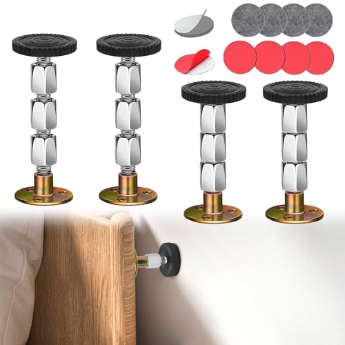 Rierousy 4 Stück Anti Shake Abstandshalter 33-111mm, Adjustable Bett Abstandhalter Wand, Kopfteil Stopper Abstandshalter Wand, Bettstütze Mittelbalken für Betten,Sofas,Tische (Metallic)