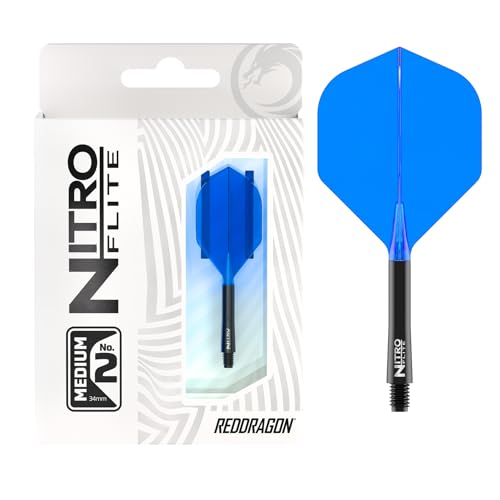 RED DRAGON Darts – Nitro Flite Integriert Flüge & Schäfte System – No.2 Form und Design – Schwarz & Blau Farbe, Medium Länge