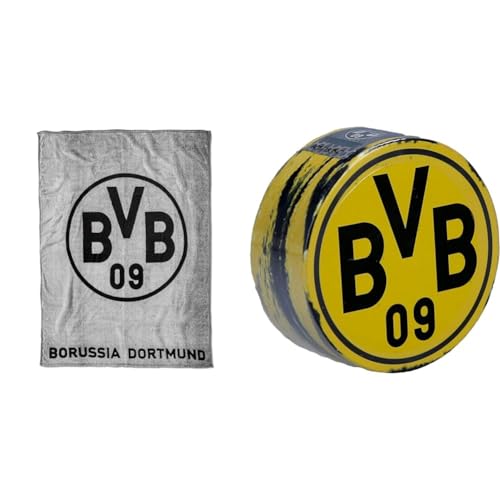 Borussia Dortmund, BVB-Fleecedecke (grau), Grau/Schwarz, 0, 200 x 150 x 1 cm & BVB-Zauberhandtuch (60 x 30 cm),Baumwolle, Schwarz/gelb