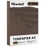 VGOODALL 50 Blatt Tonkarton, A4 Braun Tonpapier Bastelkarton 21 x 29,7cm Kopierpapier für DIY Kunst Handwerk Drucken Skizzieren