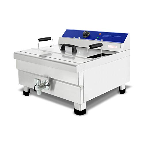 VERTES Friteuse aus Edelstahl 18 Liter Fassungsvermögen, 50-200°C, 3000W, 230V, Kaltzonenprinzip, Professionelle Gastronomie Fritteuse mit Ablasshahn, leichte Reinigung, Gastro Fritöse