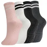 flintronic Stoppersocken Damen, 4 Paar Yoga Socken Rutschfeste für Damen, Antirutschsocken für Ballett, Socken mit Noppen für Pilates, Yoga, Fitness, 34-40