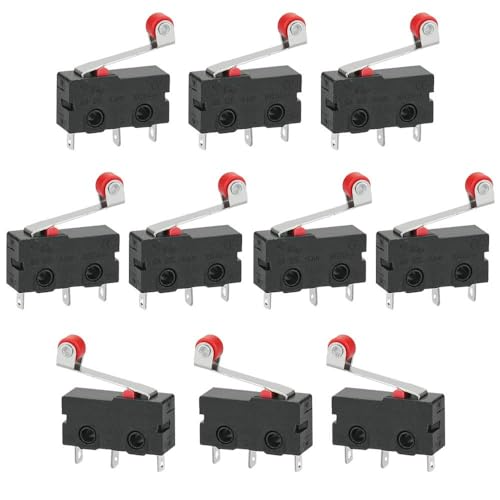 GOLRISEN 10 Stück Mikroschalter Endschalter mit Rollenhebel 250V 5A SPDT 1NO 1NC Endlagenschalter Schwarz Mini Miniatur Schalter Limit Switch 3 Pins für Mechanik Elektronische Geraete Automaten