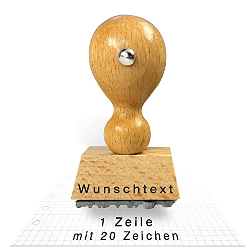 Betriebsausstattung24® Traditioneller Holzstempel inkl. Textplatte | Stempel aus Naturholz | Buchenholz | 33 x 6 mm (Wunschtext, 33 x 6 mm)